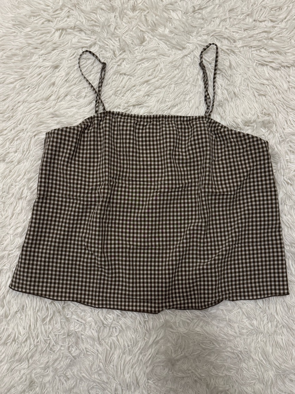 Toad&Co Brown and White Gingham Spaghetti Strap Camisole Brown Gingham Top